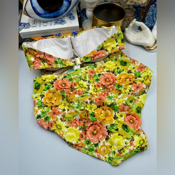🆕 ZIMMERMANN 🧿 NWOT Yellowy Floral Print Balconette Bandeau Bikini - Sz 2/US 6 - Picture 15 of 16